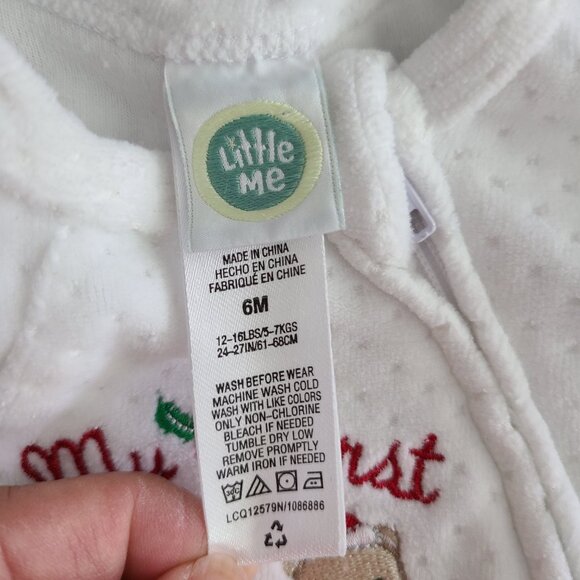 Little Me “My First Christmas” Baby Footed Sleeper White Holiday One-Piece 6M - Picture 5 of 8